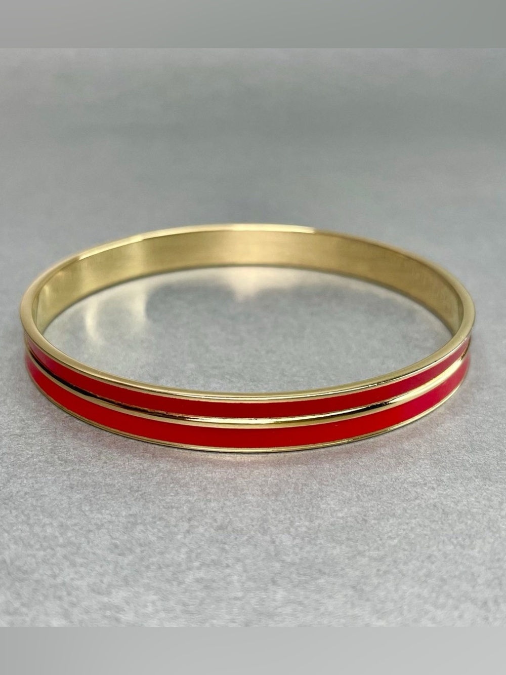 Vintage Monet Red Enamel Gold Tone Double Stripe Bangle Bracelet
